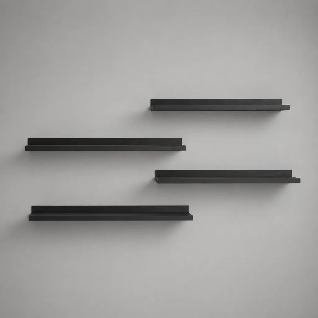 Lot de 4 étagères murales flottantes rectangulaires en acier noir, 60 × 10 × 5 cm